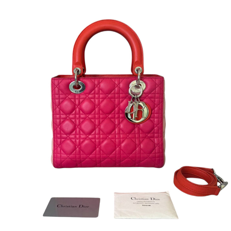 Lady Dior Medium Tri-Color Lambskin Orange Pink SHW