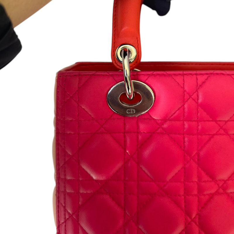 Lady Dior Medium Tri-Color Lambskin Orange Pink SHW