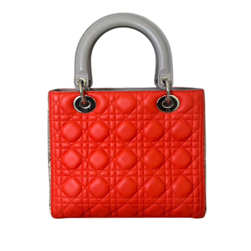 Lady Dior Medium Tri-Color Lambskin with Python Orange Grey SHW