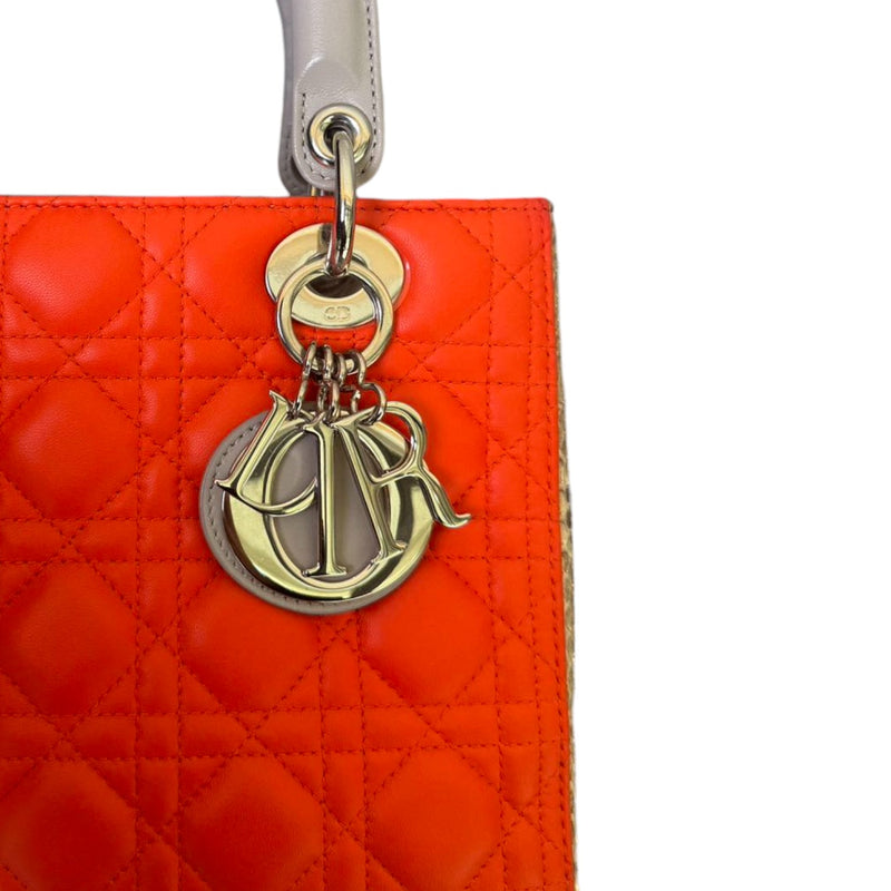 Lady Dior Medium Tri-Color Lambskin with Python Orange Grey SHW