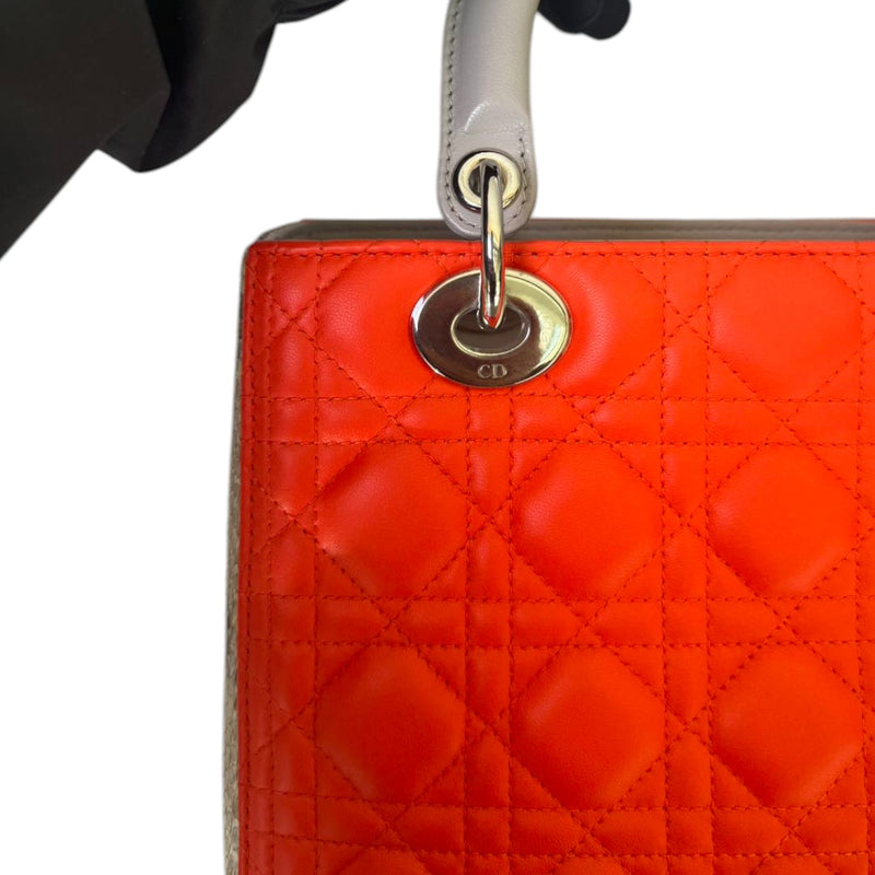 Lady Dior Medium Tri-Color Lambskin with Python Orange Grey SHW