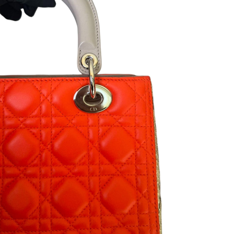 Lady Dior Medium Tri-Color Lambskin with Python Orange Grey SHW