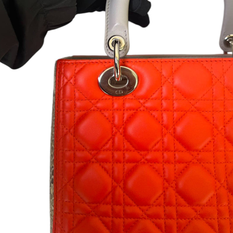 Lady Dior Medium Tri-Color Lambskin with Python Orange Grey SHW