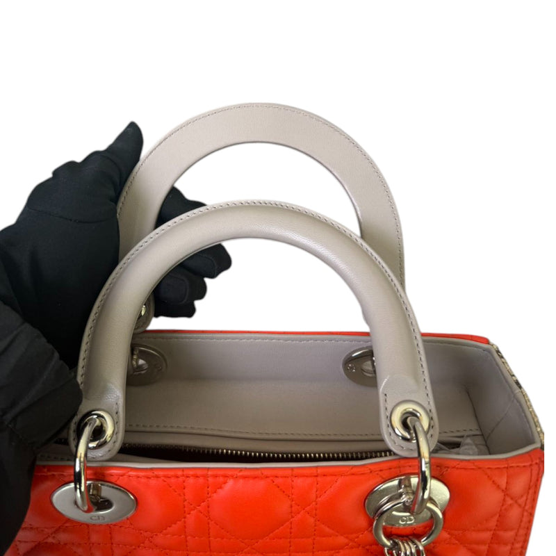 Lady Dior Medium Tri-Color Lambskin with Python Orange Grey SHW