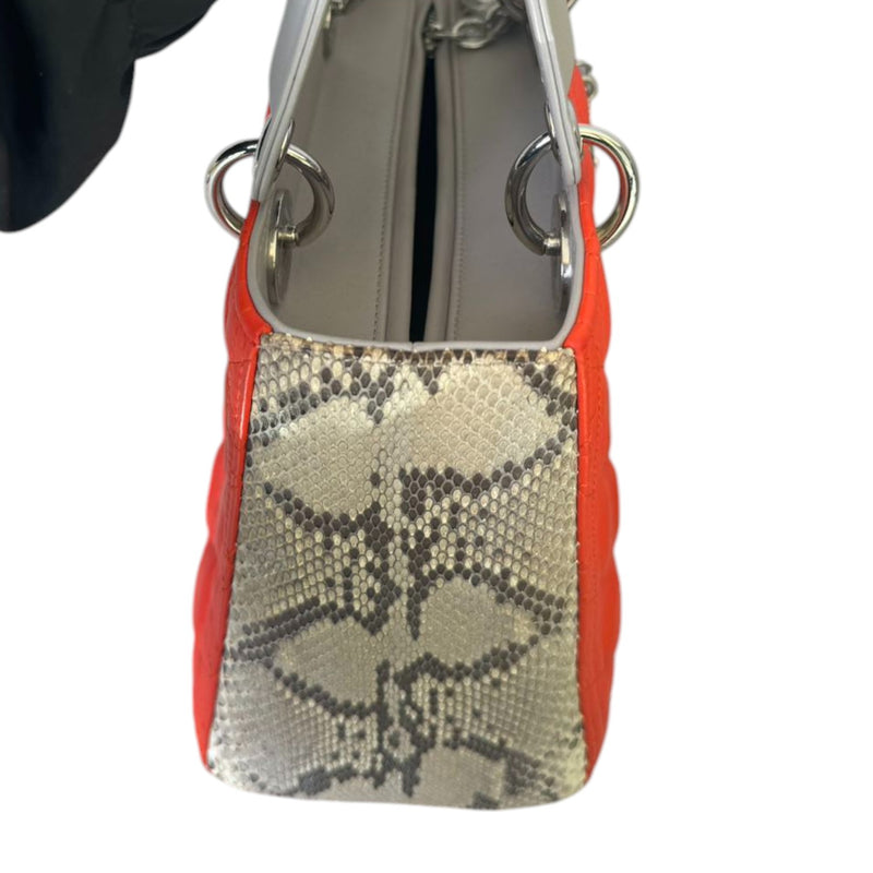 Lady Dior Medium Tri-Color Lambskin with Python Orange Grey SHW