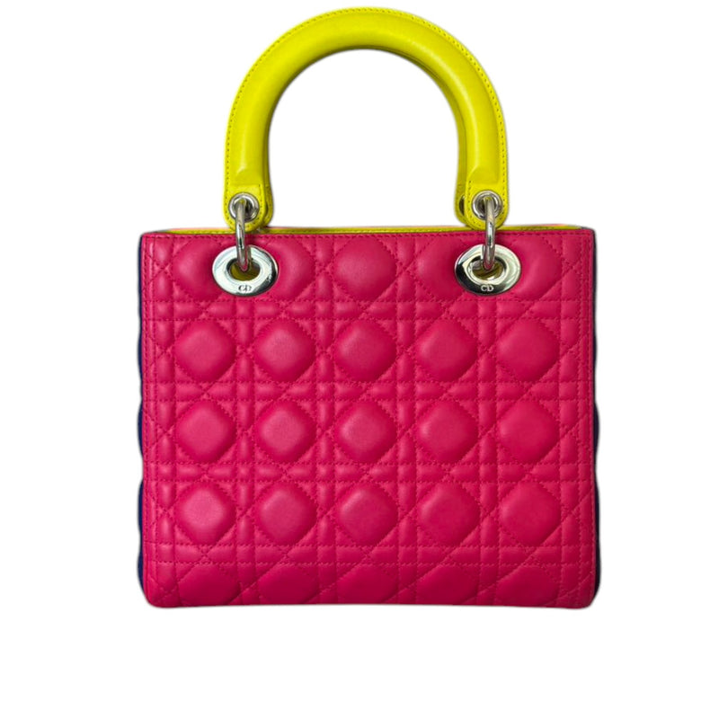 Lady Dior Tri-Color Medium Lambskin Yellow Navy Pink SHW