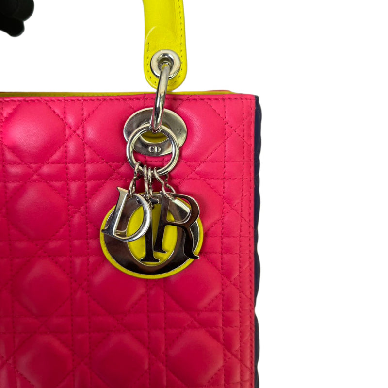 Lady Dior Tri-Color Medium Lambskin Yellow Navy Pink SHW