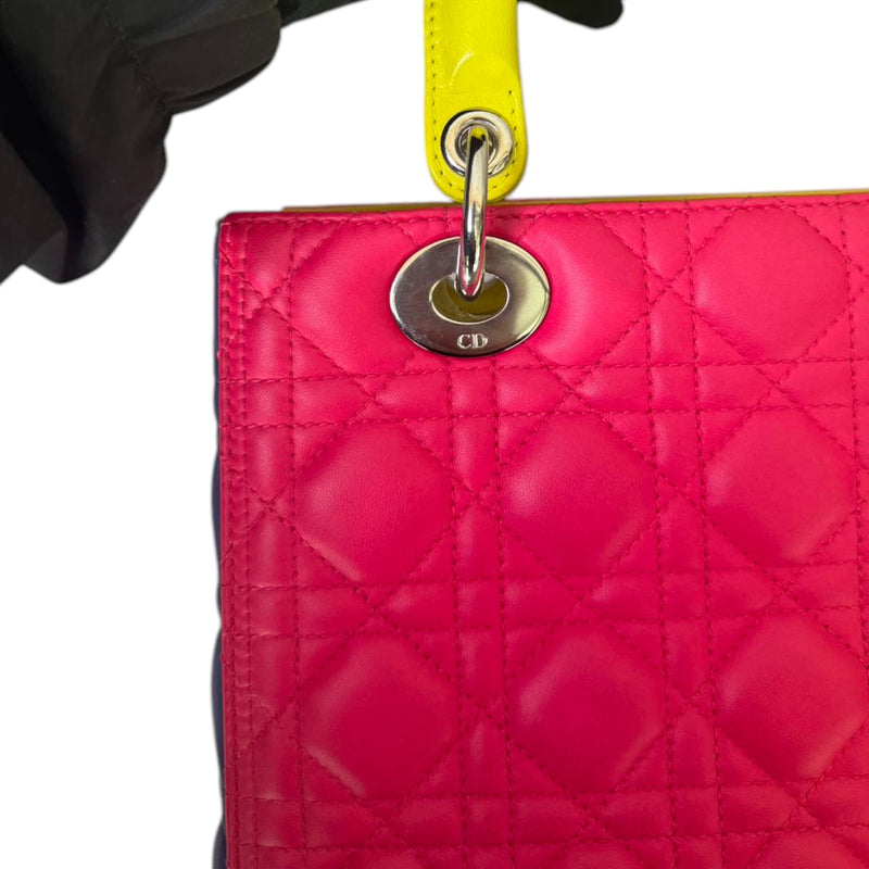 Lady Dior Tri-Color Medium Lambskin Yellow Navy Pink SHW