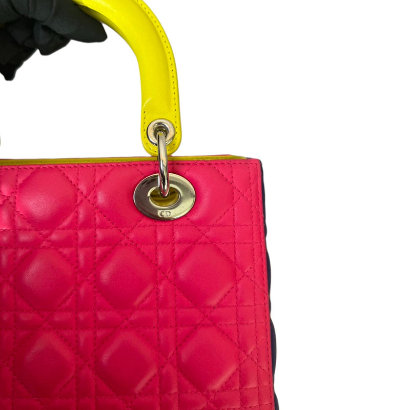 Lady Dior Tri-Color Medium Lambskin Yellow Navy Pink SHW