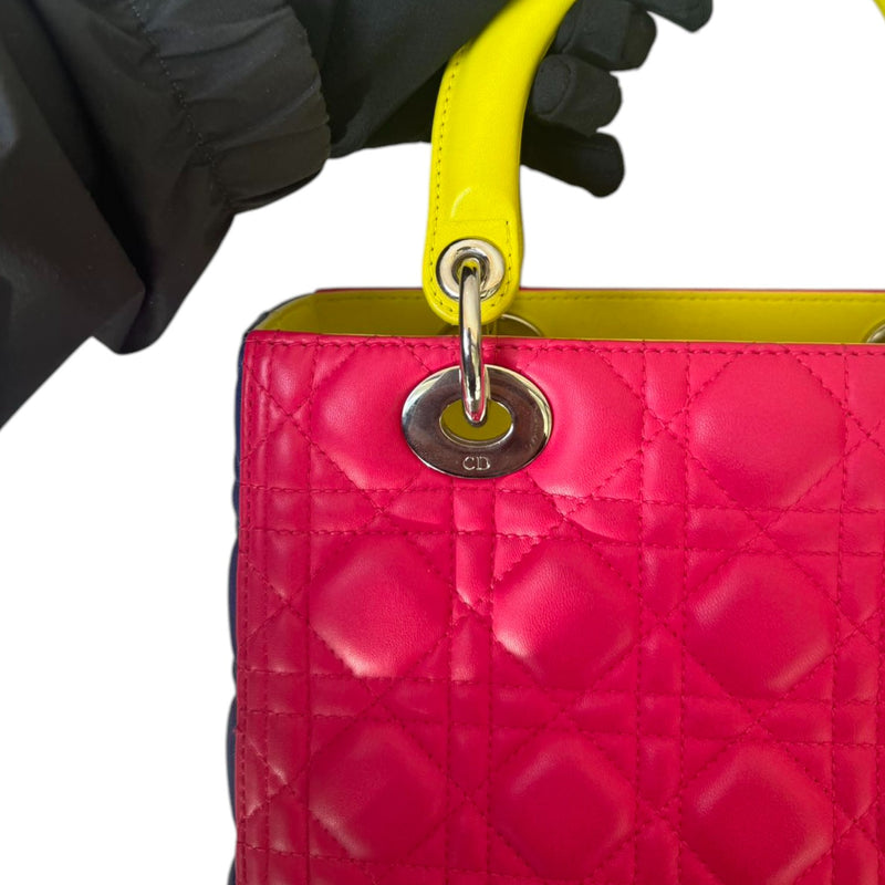 Lady Dior Tri-Color Medium Lambskin Yellow Navy Pink SHW