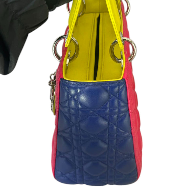 Lady Dior Tri-Color Medium Lambskin Yellow Navy Pink SHW