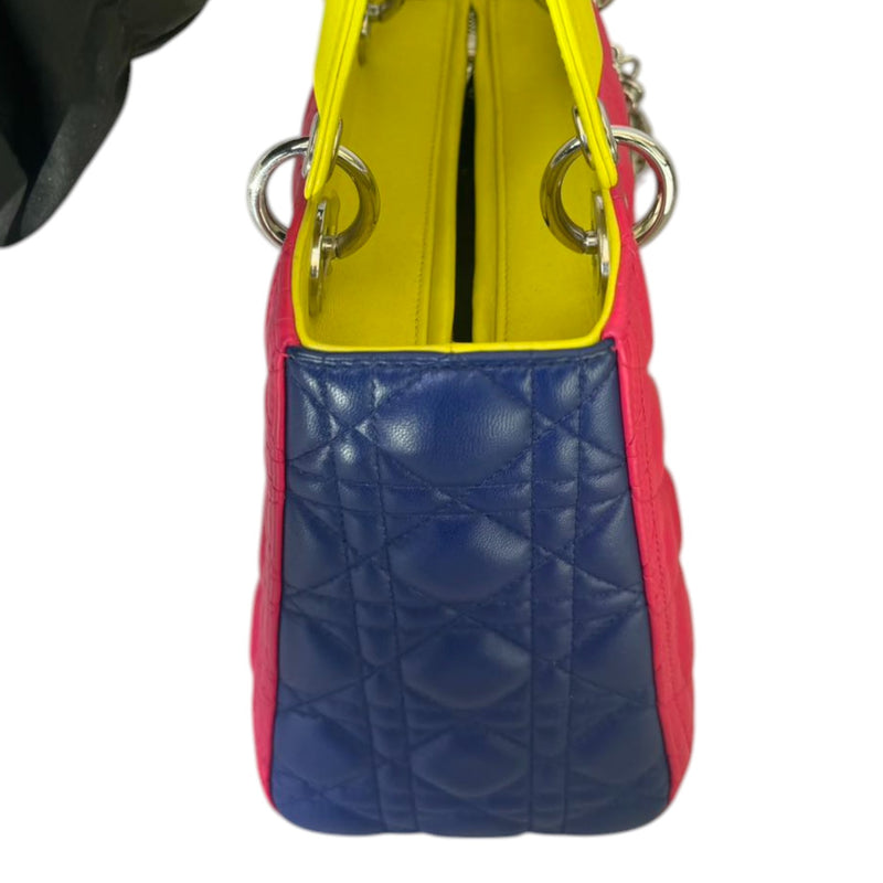 Lady Dior Tri-Color Medium Lambskin Yellow Navy Pink SHW