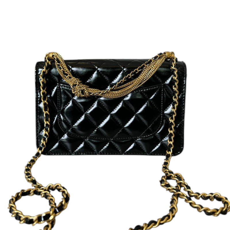 Wallet On Chain WOC Shiny Lambskin Black GHW