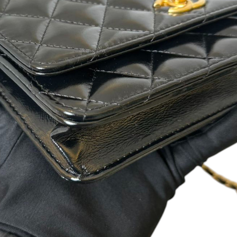 Wallet On Chain WOC Shiny Lambskin Black GHW