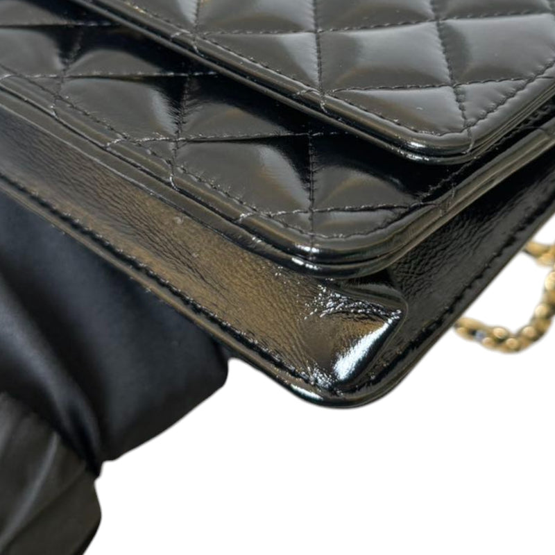 Wallet On Chain WOC Shiny Lambskin Black GHW