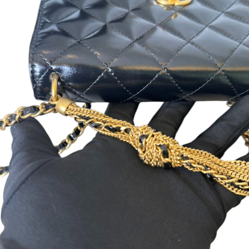 Wallet On Chain WOC Shiny Lambskin Black GHW