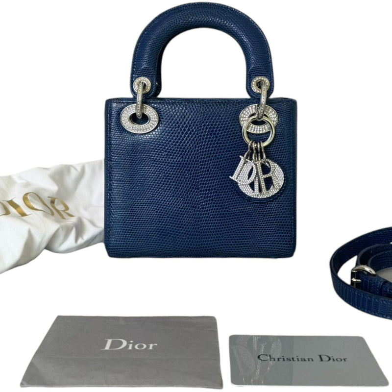 Lady Dior Mini Lizard Swarovski Crystal Blue SHW