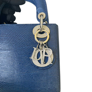 Lady Dior Mini Lizard Swarovski Crystal Blue SHW