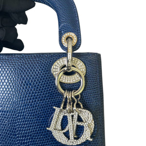 Lady Dior Mini Lizard Swarovski Crystal Blue SHW