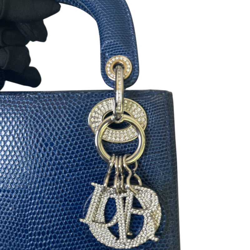 Lady Dior Mini Lizard Swarovski Crystal Blue SHW