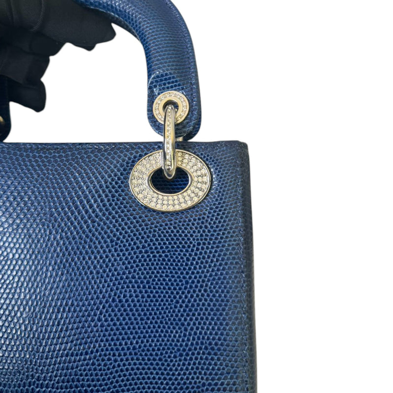 Lady Dior Mini Lizard Swarovski Crystal Blue SHW