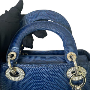 Lady Dior Mini Lizard Swarovski Crystal Blue SHW