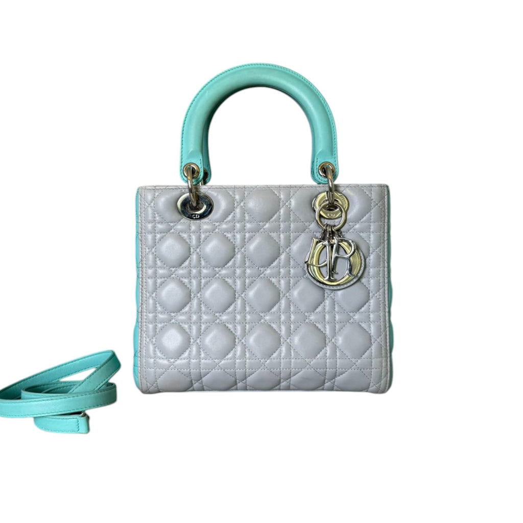 Lady Dior Bi-Color Medium Lambskin Grey Baby Blue SHW