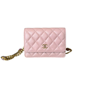 Wallet on Chain WOC Stone Enamel Lambskin Light Pink GHW