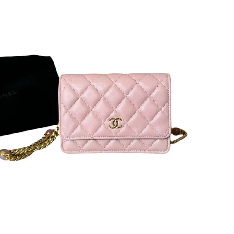 Wallet on Chain WOC Stone Enamel Lambskin Light Pink GHW