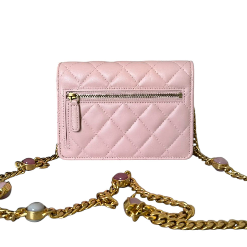 Wallet on Chain WOC Stone Enamel Lambskin Light Pink GHW