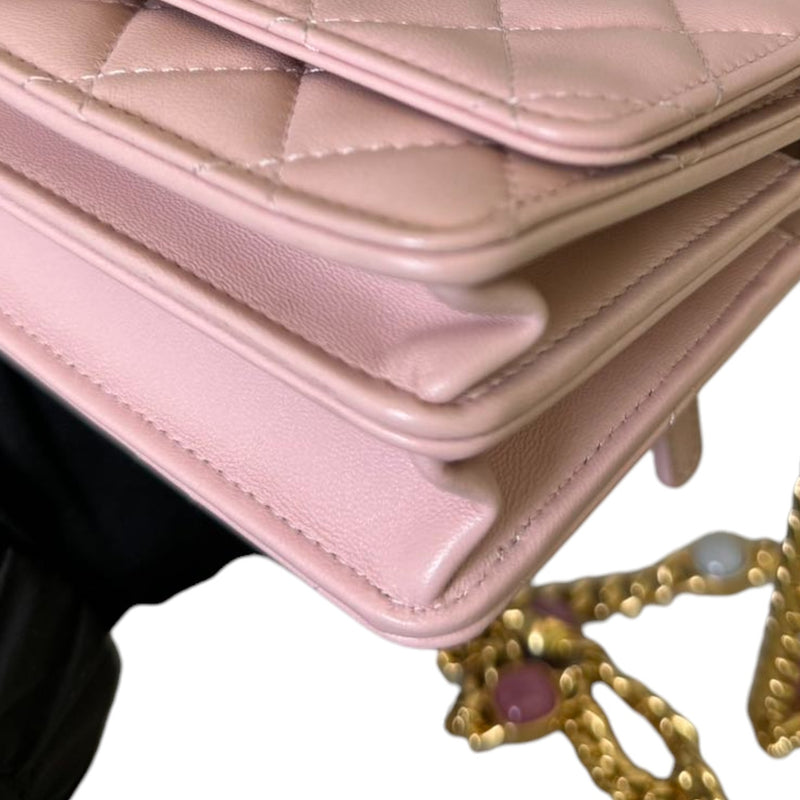 Wallet on Chain WOC Stone Enamel Lambskin Light Pink GHW