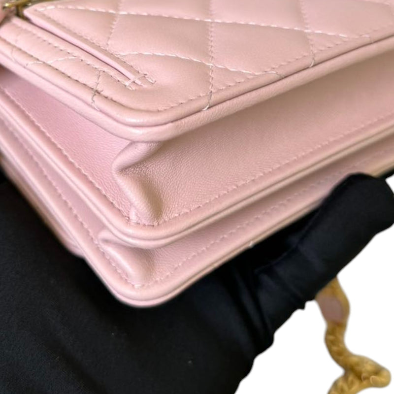 Wallet on Chain WOC Stone Enamel Lambskin Light Pink GHW