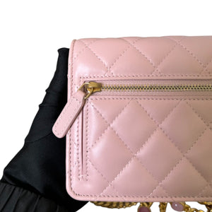 Wallet on Chain WOC Stone Enamel Lambskin Light Pink GHW