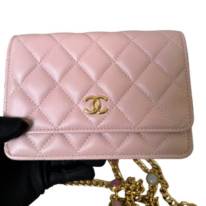 Wallet on Chain WOC Stone Enamel Lambskin Light Pink GHW