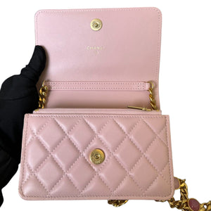 Wallet on Chain WOC Stone Enamel Lambskin Light Pink GHW