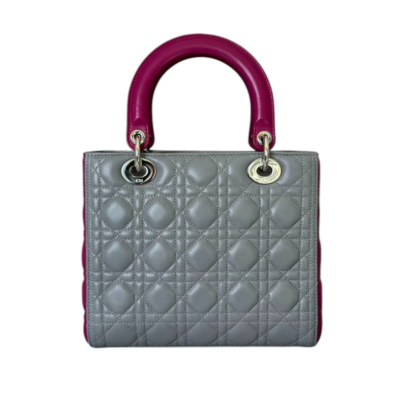 Lady Dior Bi-Color Medium Lambskin Quilted Grey Fuchsia SHW