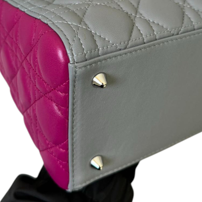 Lady Dior Bi-Color Medium Lambskin Quilted Grey Fuchsia SHW