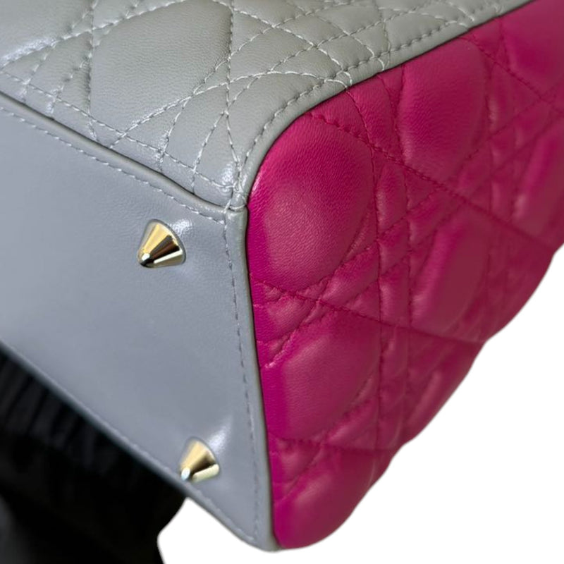 Lady Dior Bi-Color Medium Lambskin Quilted Grey Fuchsia SHW