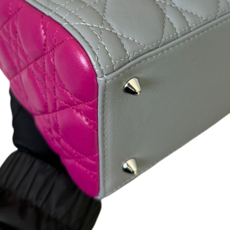 Lady Dior Bi-Color Medium Lambskin Quilted Grey Fuchsia SHW