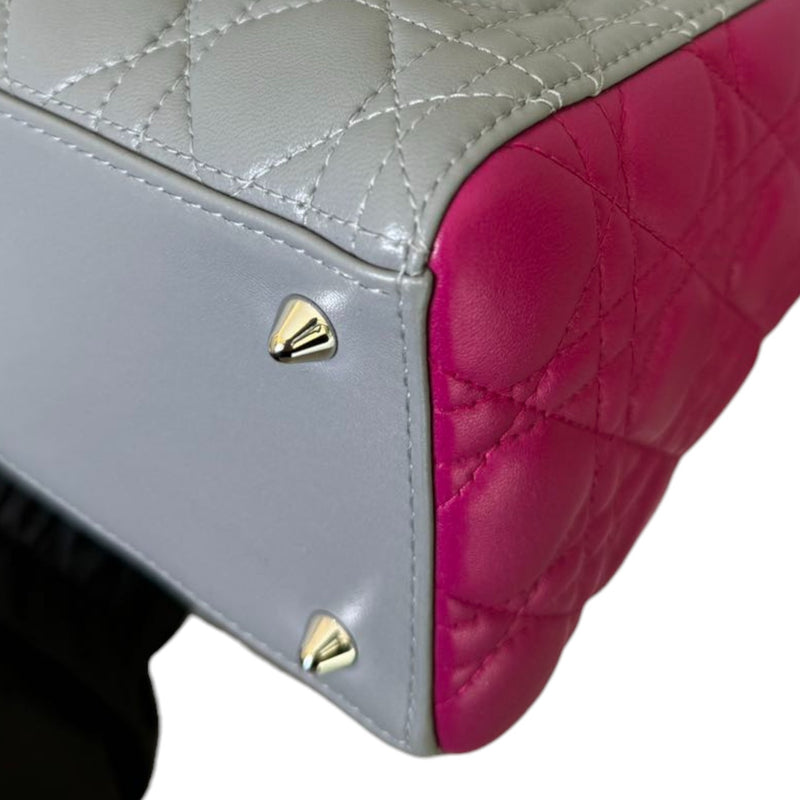 Lady Dior Bi-Color Medium Lambskin Quilted Grey Fuchsia SHW