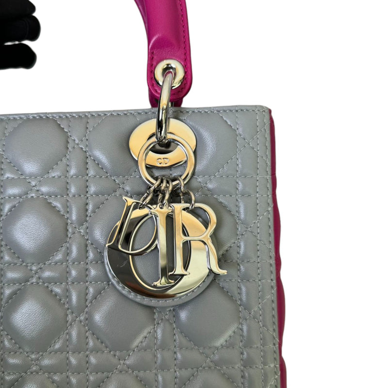 Lady Dior Bi-Color Medium Lambskin Quilted Grey Fuchsia SHW