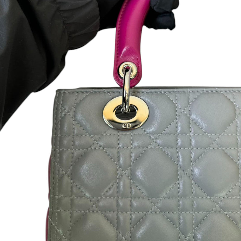 Lady Dior Bi-Color Medium Lambskin Quilted Grey Fuchsia SHW