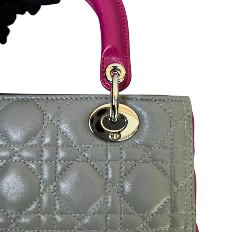 Lady Dior Bi-Color Medium Lambskin Quilted Grey Fuchsia SHW