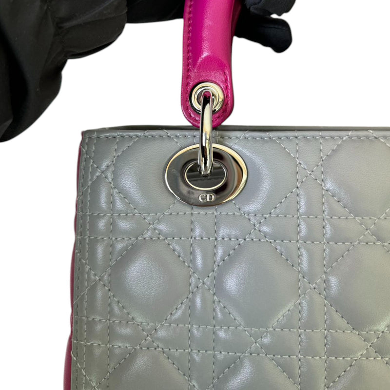 Lady Dior Bi-Color Medium Lambskin Quilted Grey Fuchsia SHW