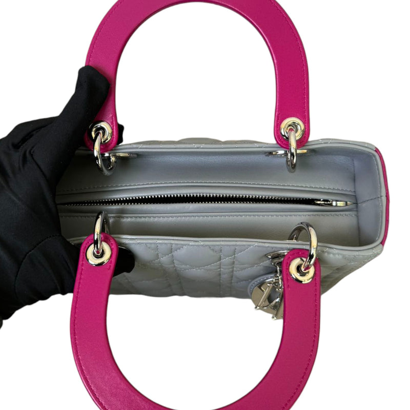 Lady Dior Bi-Color Medium Lambskin Quilted Grey Fuchsia SHW