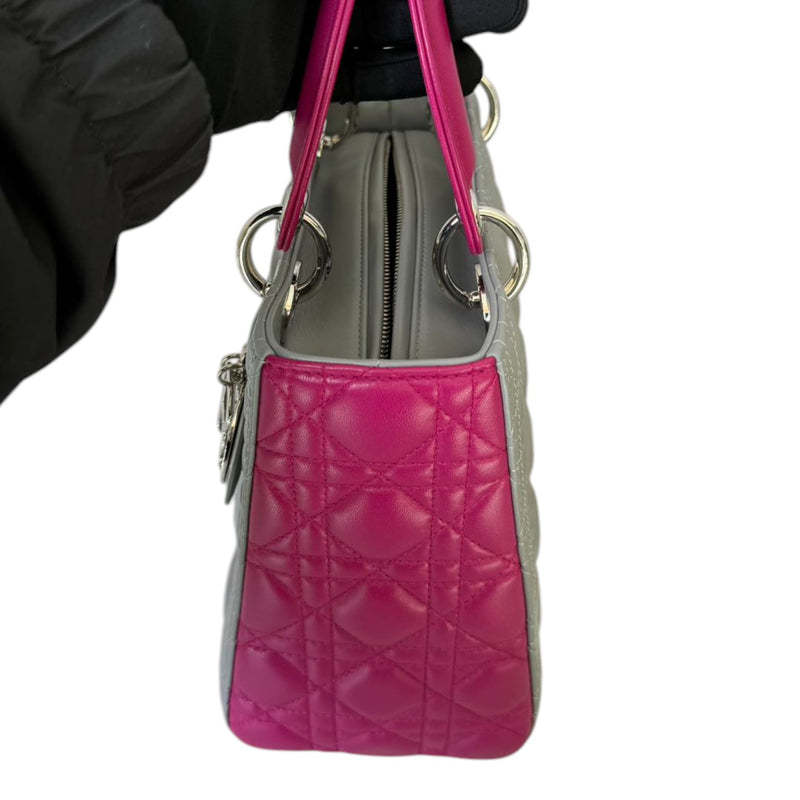 Lady Dior Bi-Color Medium Lambskin Quilted Grey Fuchsia SHW