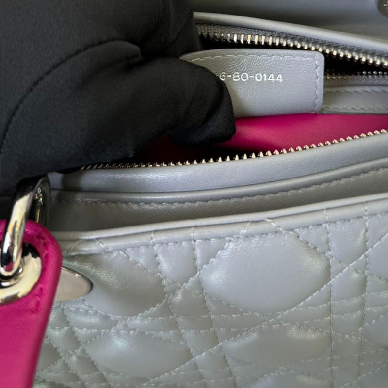 Lady Dior Bi-Color Medium Lambskin Quilted Grey Fuchsia SHW