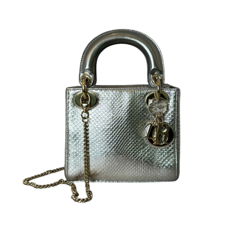 Lady Dior Mini Metallic Python Silver GHW