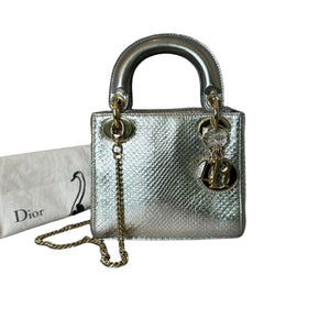 Lady Dior Mini Metallic Python Silver GHW