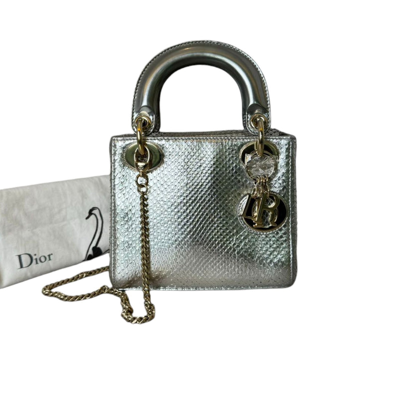 Lady Dior Mini Metallic Python Silver GHW